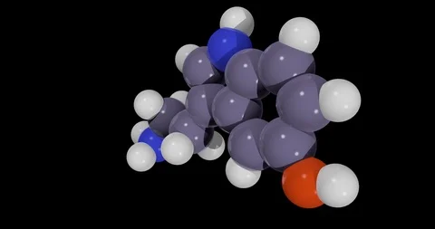 Serotonin molecule spinning on black background Stock Footage 99935929