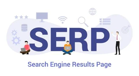 Serp search engine results page seo concept with big word or text and team pe Illustrazione stock