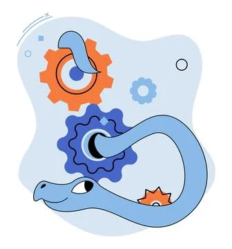 Serpent and Gears Symbolizing Flexibility and Adaptability in Workflow Proc.. 库存插图