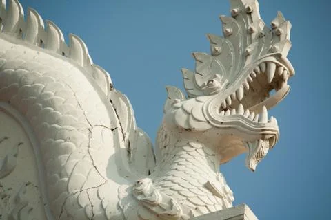 Serpent architecture above Thai temple Stock Photos
