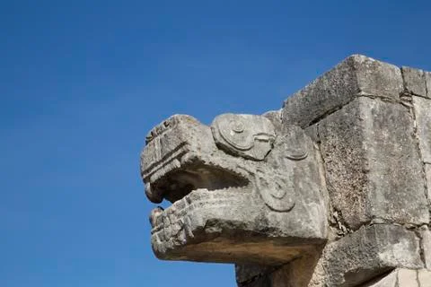Serpent head, Platform of Venus, Chichen Itza; Yucatan, Mexico Stock Photos