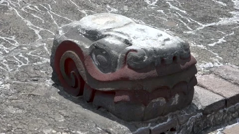 Serpent Head On Top Of Steps At Templo Mayor, Zocalo, Mexico City Stock Footage 154670930