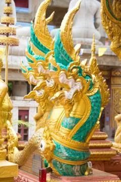 Serpent king or king of naga statue at Wat Tai Phra Chao Yai Ong Tue,Ubonratc Stock Photos