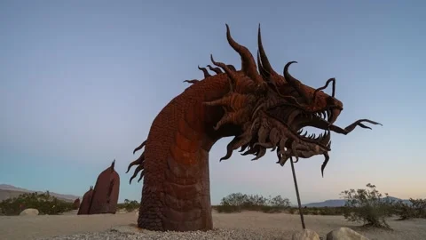 Serpent Sunset Time Lapse - Sky Art Metal Sculptures Borrego Springs California Stock Footage 223584169