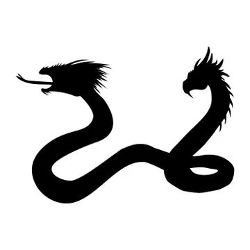 Serpent two headed silhouette ancient mythology fantasy Stock Illustration