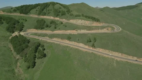 Serpentine between the hills in Lori Oblast in Armenia. Highway, cars, mountains Video stock 252912288