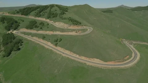 Serpentine between the hills in Lori Oblast in Armenia. Highway, cars, mountains Video stock 252929762