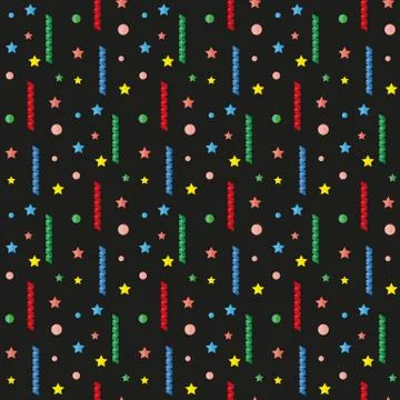 Serpentine, tinsel, sequins, confetti. Pattern. Stock Illustration