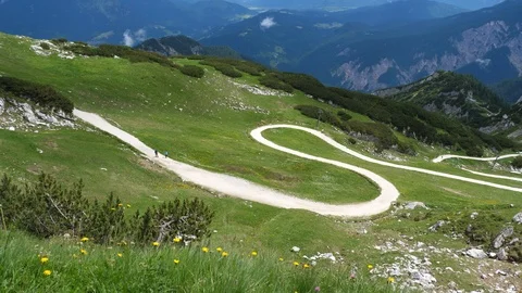 Serpentine way down the mountain Stock Footage 121006528