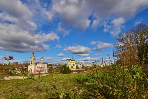 Serpukhov. View from the Cathedral Hill to the Assumption, Ilyinskaya and Trinit 스톡 사진