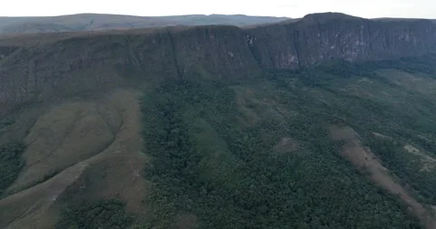 Serra da Canastra plateau with Casca D’anta Waterfall, aerial/drone pan shot Stock Footage 315140381