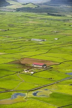 Serra do Cume Viewpoint overlooking the patchwork green pastures Island of Fotos de archivo