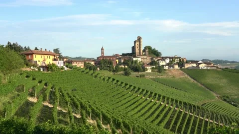 Serralunga d'Alba and its vineyards in the Langhe region of Piedmont, Italy. 스톡 동영상 160994686