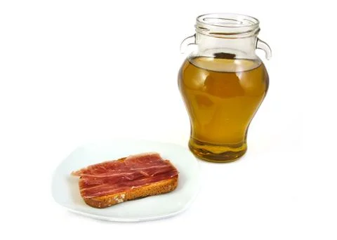 Serrano ham and extra virgin olive oil. Jabugo. Mediterranean diet Stock Photos