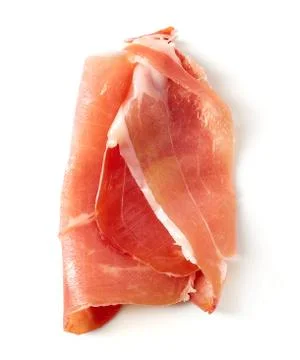Serrano ham on white background Stock-Fotos