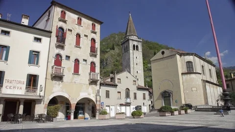 Serravalle square, ancient building and cathedral in Vittorio Veneto Stock Footage 77752135