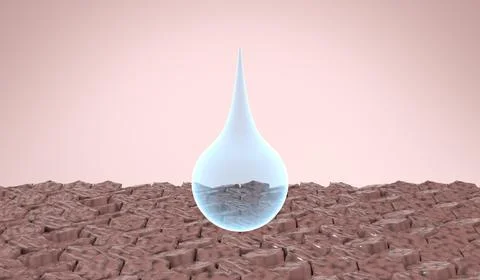 Serum Drop Falling on Dry Cracked Skin Surface - 3d illustration Stock Illustration