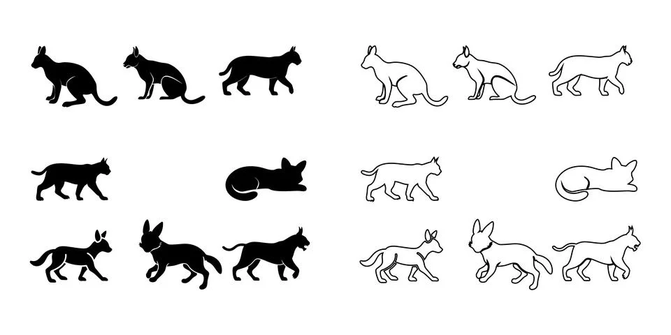 Serval silhouette set Stock Illustration