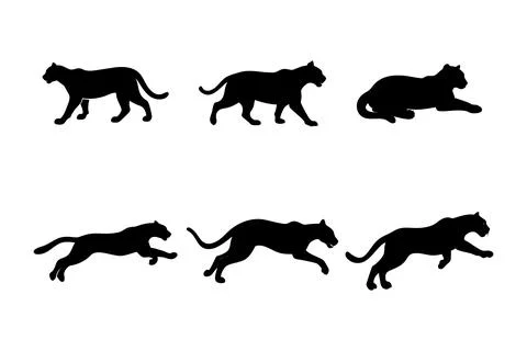 Serval silhouette set Stock Illustration