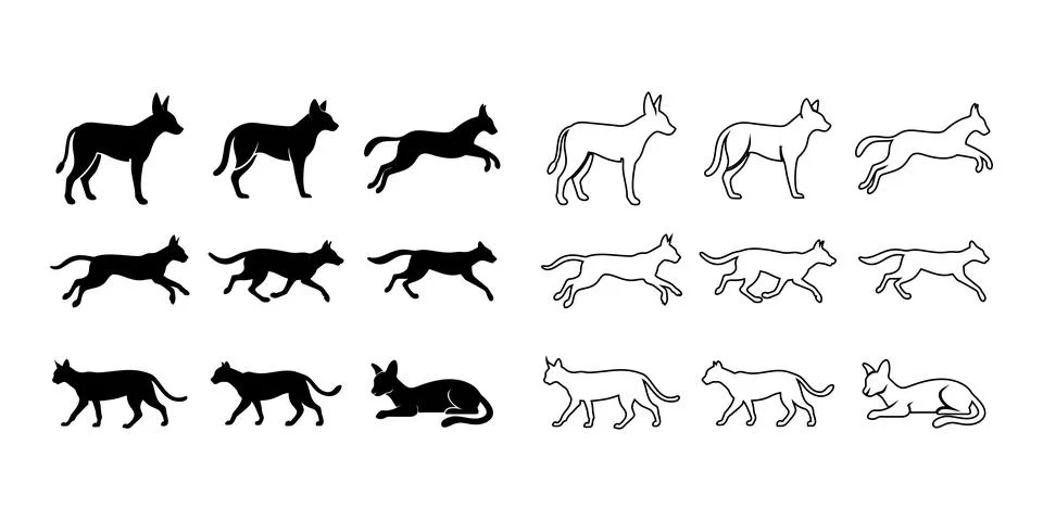 Serval silhouette set Stock Illustration
