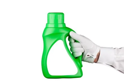 Servant holding a bottle of detergent Stock Photos