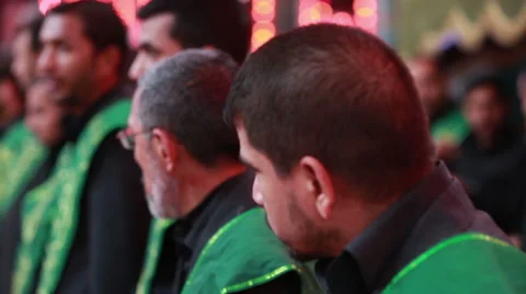 Servants of Imam Hussein's shrine preparing for ceremony, Karbala, Iraq 782 Stock Footage 45164471