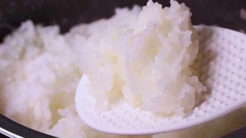Serve freshly cooked rice with a spatula Stock Footage 305962985