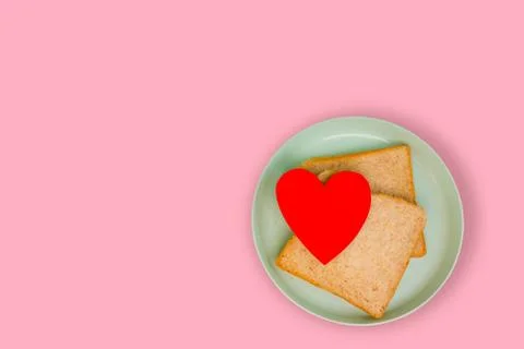 Serve hearts &amp; bread in breakfast time, have cliping path. Stock Photos