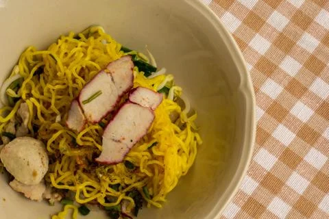 Serve with noodles on the table Stock Photos