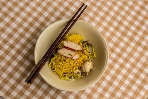 Serve with noodles on the table Stock Photos