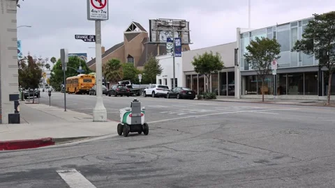 Serve Robotics autonomous delivery robot crossing a city street 動画素材 338033516