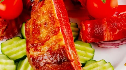 Served beef rolls with chunk on white 스톡 동영상 42856525