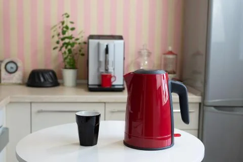 Served coffee in a kitchen Stock Photos