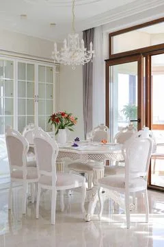 Served dining table in the kitchen Stock Photos