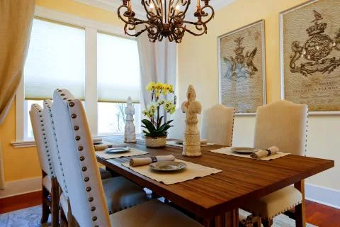 Served dining table in luxury  house Stock Photos