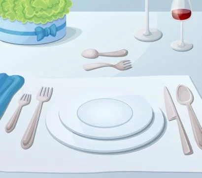 Served for dinner festive table. Cartoon vector illustration Stock Illustration
