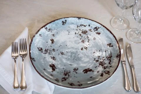 Served dinner table Stock Photos