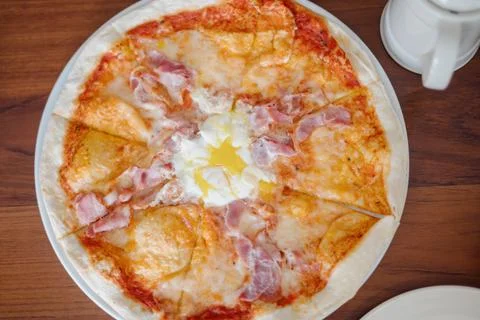 The served dinner table with pizza Stock Photos