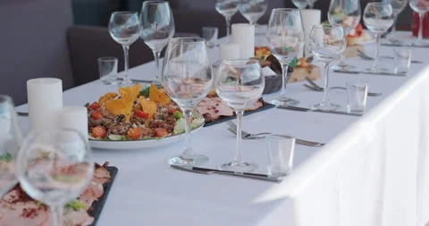 Served dinner table in a restaurant, cafe Stock Footage 219213984