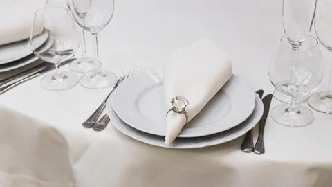Served dinner table restaurant Stock Photos