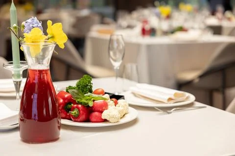 Served dinner table in a restaurant. Restaurant interior Stock Photos