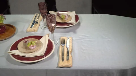 Served festive table with glasses Stock-Footage 103887655