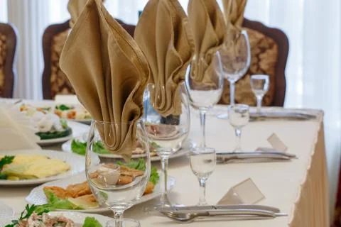 Served festive table in restaurant 写真素材