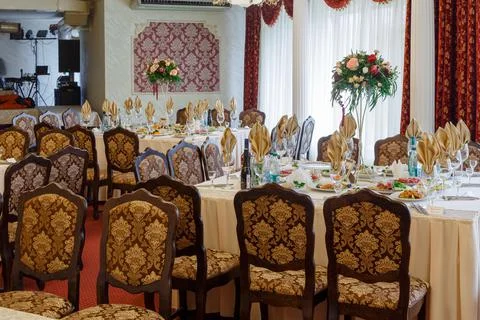 Served festive table in restaurant Stock Photos