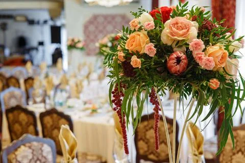 Served festive table in restaurant Fotos Stock