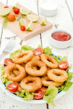 Served fried squid Stock Photos