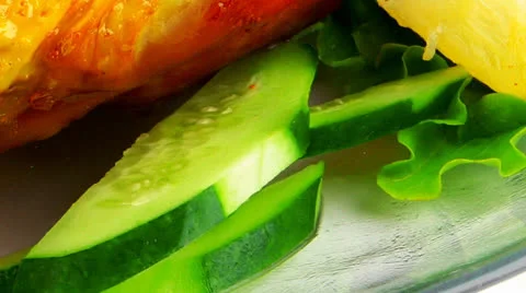Served grilled chicken leg Stock Footage 26644363