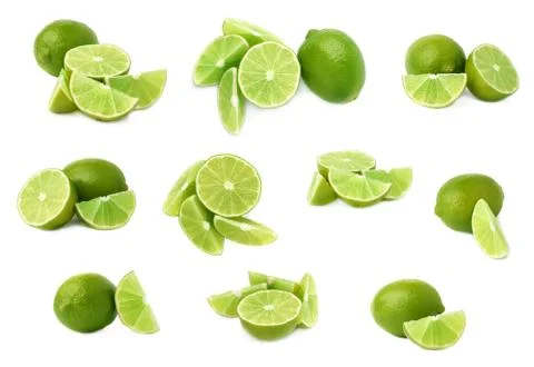 Served lime fruit composition isolated over the white background, set of Stock Photos