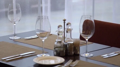 The Served Little Table in Cafe Waits for Visitors Video stock 70066237