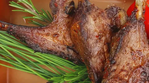 Served main course: boned roasted ribs Видео 25086549